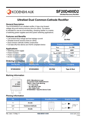 SF20D400D2 datasheet - Ultrafast Dual Common-Cathode Rectifier