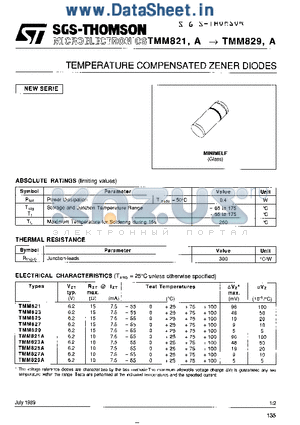 TMM825A datasheet - TEMPERATURE COMPENSATED ZENDER DIODES