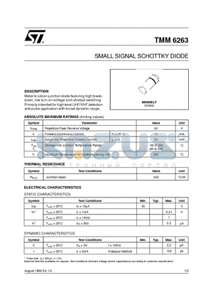 TMM6263 datasheet - SMALL SIGNAL SCHOTTKY DIODE
