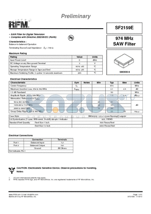 SF2159E datasheet - 974 MHz SAW Filter