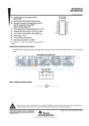 SN74HC04IPWRQ1 datasheet - HEX INVERTER