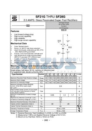 SF21G datasheet - 2.0 AMPS. Glass Passivated Super Fast Rectifiers