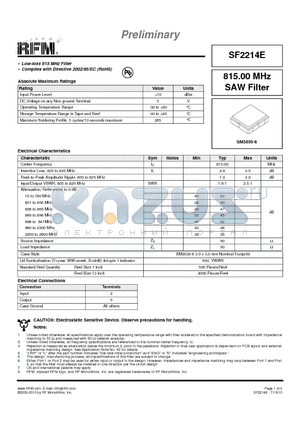 SF2214E datasheet - 815.00 MHz SAW Filter