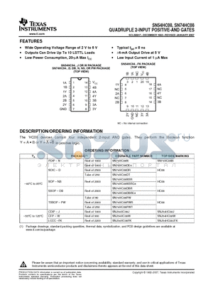 SN74HC08 datasheet - QUADRUPLE 2-INPUT POSITIVE-AND GATES