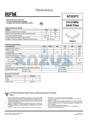 SF2237C datasheet - 515.0 MHz SAW Filter