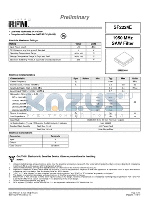 SF2224E datasheet - 1950 MHz SAW Filter