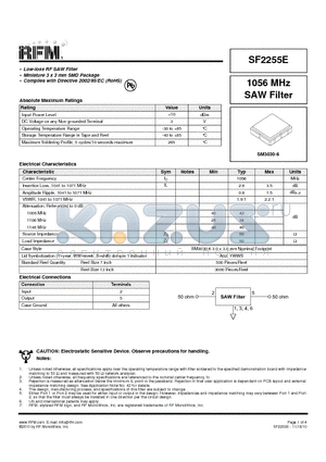 SF2255E datasheet - 1056 MHz SAW Filter