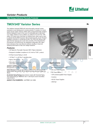 TMOV34S461M datasheet - Varistor Products - High Energy Industrial Thermally Protected