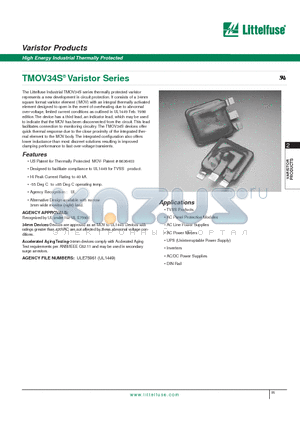TMOV34S461M6 datasheet - Varistor Products - High Energy Industrial Thermally Protected