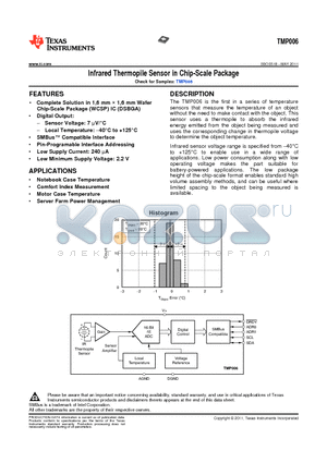 TMP006 datasheet - Infrared Thermopile Sensor in Chip-Scale Package