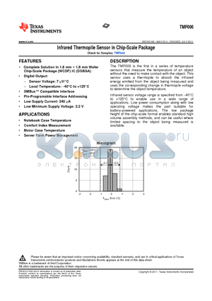 TMP006 datasheet - Infrared Thermopile Sensor in Chip-Scale Package