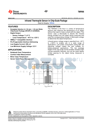 TMP006AIYZFR datasheet - Infrared Thermopile Sensor in Chip-Scale Package