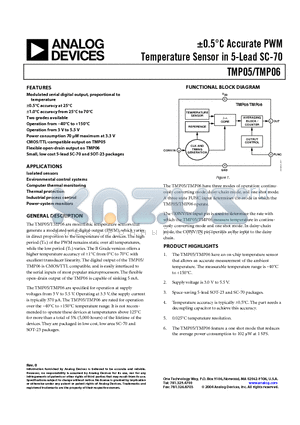 TMP05AKSZ-REEL datasheet - a0.5`C Accurate PWM Temperature Sensor in 5-Lead SC-70