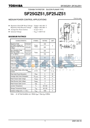 SF25GZ51 datasheet - MEDIUM POWER CONTROL APPLICATIONS