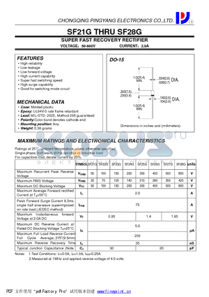 SF26G datasheet - SUPER FAST RECOVERY RECTIFIER