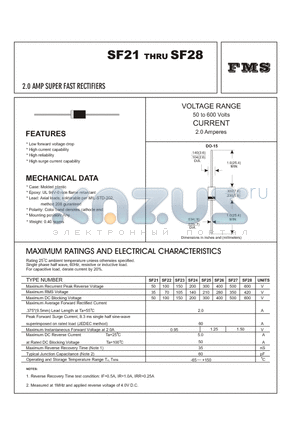 SF27 datasheet - 2.0 AMP SUPER FAST RECTIFIERS