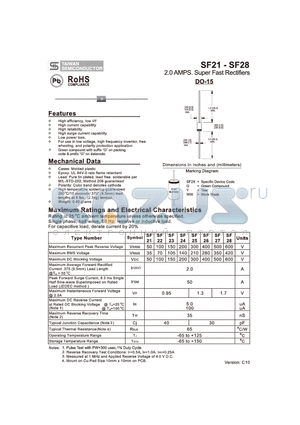 SF26 datasheet - 2.0 AMPS. Super Fast Rectifiers