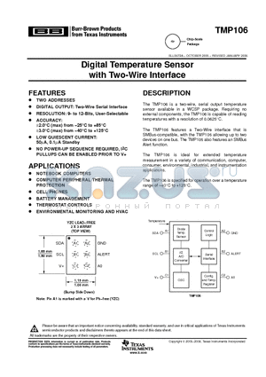 TMP106YZCTG4 datasheet - Digital Temperature Sensor with Two-Wire Interface