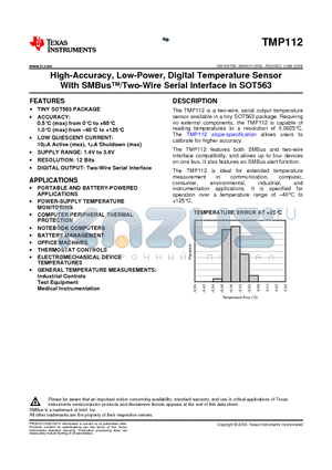 TMP112AIDRLR datasheet - High-Accuracy, Low-Power, Digital Temperature Sensor With SMBus/Two-Wire Serial Interface in SOT563