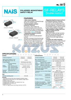 SF2D-DC48V datasheet - POLARISED, MONOSTABLE SAFETY RELAY