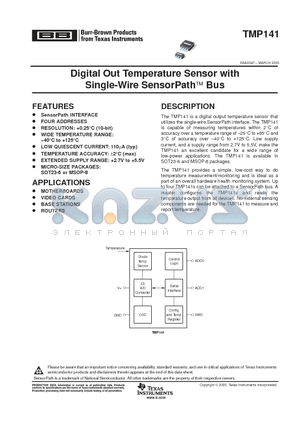 TMP141 datasheet - Digital Out Temperature Sensor with Single-Wire SensorPath Bus