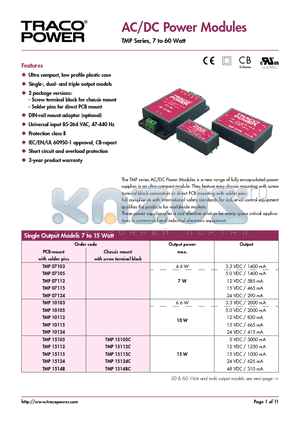 TMP15115 datasheet - AC/DC Power Modules