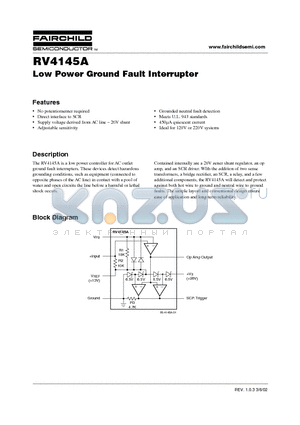 RV4145A datasheet - Low Power Ground Fault Interrupter