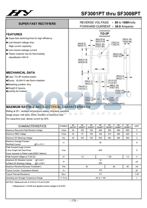 SF3001PT datasheet - SUPER FAST RECTIFIERS