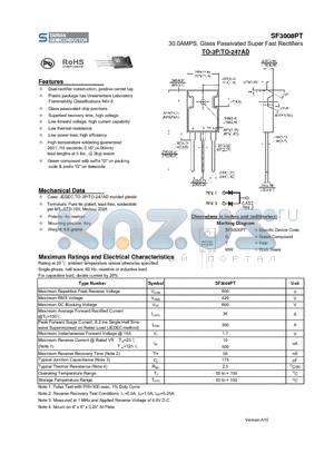 SF3008PT datasheet - 30.0AMPS. Glass Passivated Super Fast Rectifiers