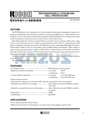 RV5VG101D-E1 datasheet - RECHARGEABLE LITHIUM-ION CELL PROTECTORS