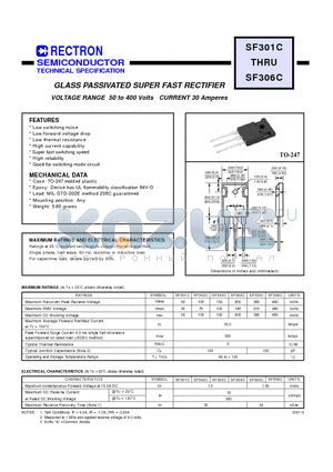 SF302C datasheet - GLASS PASSIVATED SUPER FAST RECTIFIER (VOLTAGE RANGE 50 to 400 Volts CURRENT 30 Amperes)