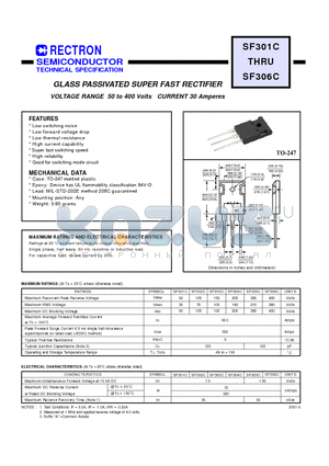 SF303C datasheet - GLASS PASSIVATED SUPER FAST RECTIFIER (VOLTAGE RANGE 50 to 400 Volts CURRENT 30 Amperes)