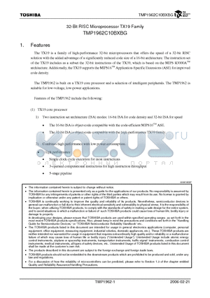 TMP1962C10BXBG datasheet - 32-Bit RISC Microprocessor