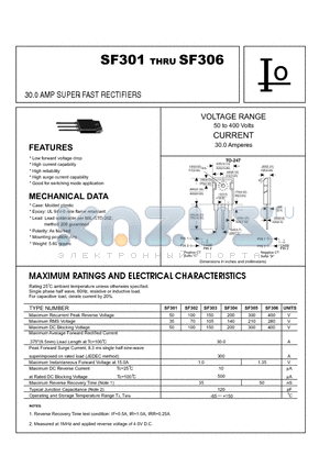 SF305 datasheet - 30.0 AMP SUPER FAST RECTIFIERS