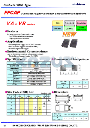 RVA1E150MNG datasheet - Functional Polymer Aluminum Solid Electrolytic Capacitors