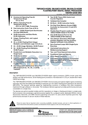 TMP320C31KGDB datasheet - FLOATING-POINT DIGITAL SIGNAL PROCESSOR KNOWN GOOD DIES