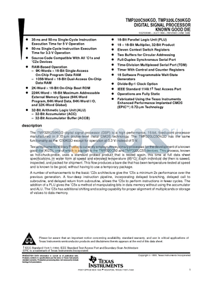 TMP320C50KGD datasheet - DIGITAL SIGNAL PROCESSOR KNOWN GOOD DIE