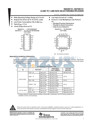 SN74HC151PWR datasheet - 8-LINE TO 1-LINE DATA SELECTORS/MULTIPLEXERS