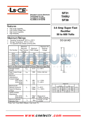 SF31 datasheet - 3.0Amp super fast rectifier 50to600 volts