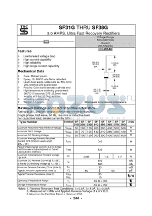 SF31G datasheet - 3.0 AMPS. Ultra Fast Recovery Rectifiers