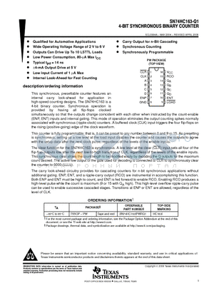 SN74HC163IPWRG4Q1 datasheet - 4-BIT SYNCHRONOUS BINARY COUNTER