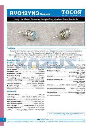 RVQ12YN310SB103M datasheet - Long Life 12mm Diameter, Single-Turn, Carbon Panel Controls