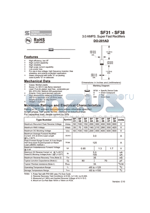 SF31_10 datasheet - 3.0 AMPS. Super Fast Rectifiers
