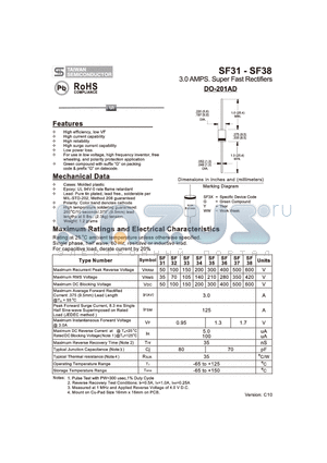 SF32 datasheet - 3.0 AMPS. Super Fast Rectifiers