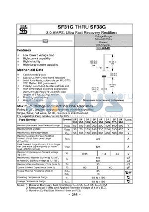 SF32G datasheet - 3.0 AMPS. Ultra Fast Recovery Rectifiers