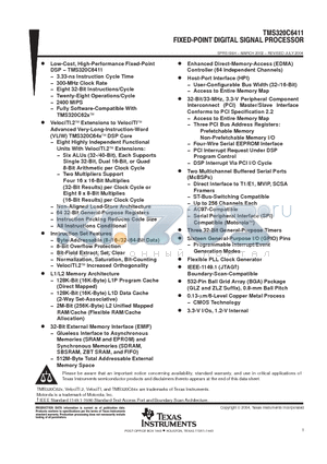 TMP320C6411GLZ datasheet - FIXED POINT DIGITAL SIGNAL PROCESSOR