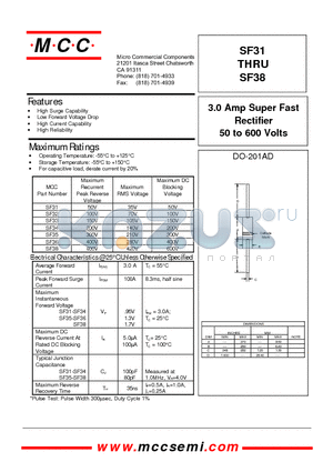 SF34 datasheet - 3.0 Amp Super Fast Rectifier 50 to 600 Volts