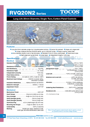 RVQ20N220FB503M datasheet - Long Life 20mm Diameter, Single-Turn, Carbon Panel Controls