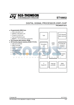 ST18952 datasheet - DIGITAL SIGNAL PROCESSOR DSP CHIP