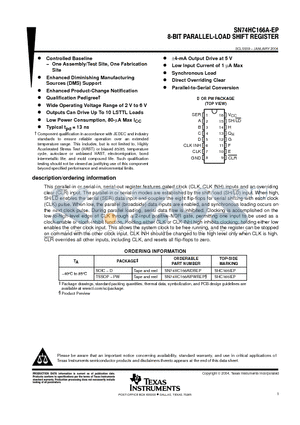 SN74HC166A-EP datasheet - 8-BIT PARALLEL-LOAD SHIFT REGISTER